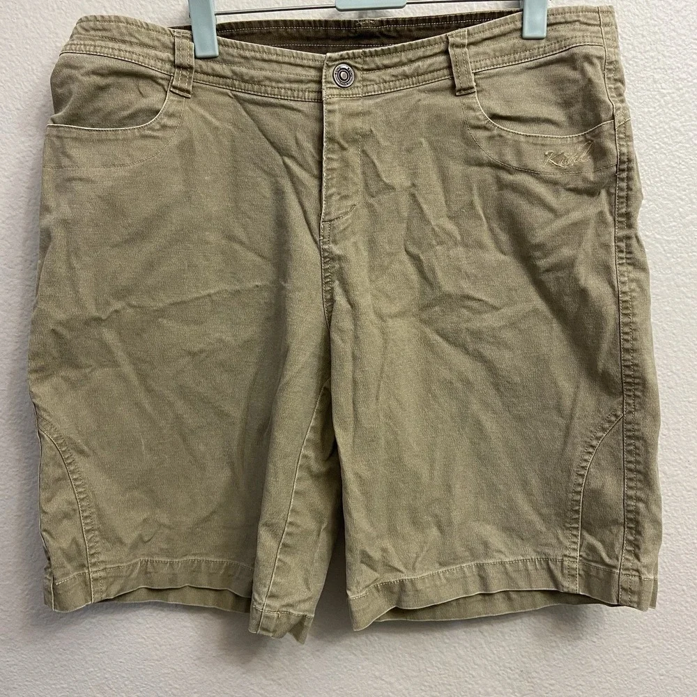 Kuhl Women 14 Khaki Tan Splash Shorts Cotton Stretch Hiking Utility Outdoor
